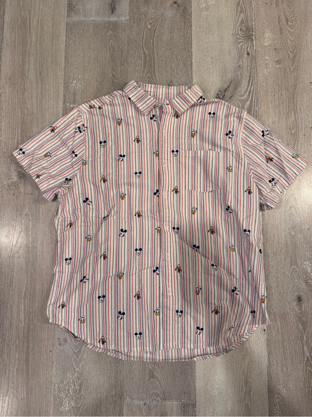 Disney Mickey Mouse Donald Duck Pluto Button Down Shirt